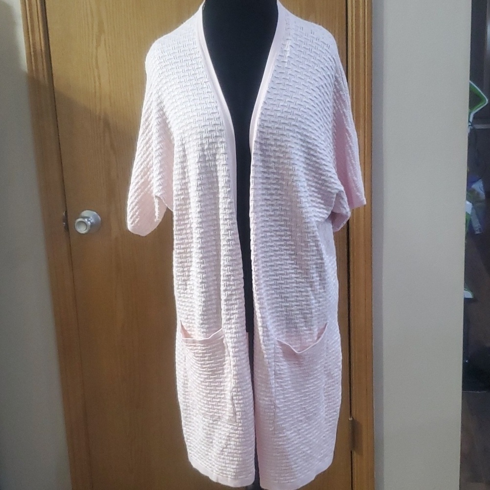 Lane Bryant pink long line short sleeve knit cardigan nwt